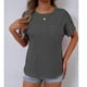 thumbnail image 4 of Mujeres de Verano Tops Nuevo Color Sólido Cuello en V Manga Corta con una Hendidura en el Doblado, Poliéster, 4 of 5