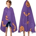 thumbnail image 3 of Purple Halloween Pumpkins Bats and Spiders Hooded Bath Towel，60"x35" for Ages 3 To 12 Kids, Quick Dry Lightweight Soft Microfiber Hood Beach Towel Cover Up for Kids, 3 of 7