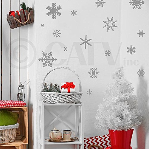 (Argent) Petits Flocons de Neige Ensemble de 30 Autocollants de Citation Murale en Vinyle Décoration Maison (Argent)