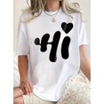 thumbnail image 1 of Chic 'Hello' Heart Print Women's T-Shirt - Casual Crew Neck, Short Sleeve, Stretchy Polyester Blend, Machine Washable - Perfect for Summer & Casual Attire, 1 of 6