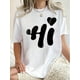thumbnail image 1 of Camiseta de Mujer de Verano SuaveChic 'Hello' Heart Print Women's T-Shirt - Casual Crew Neck, Short Sleeve, Stretchy Polyester Blend, Machine Washable - Perfect for Summer & Casual AttireFather's Da, 1 of 7