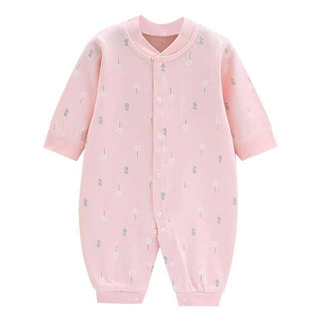 COM1950s Romper for Baby Girls, Child Printing Newborn Button V-Neck Long Sleeved Long Rompers