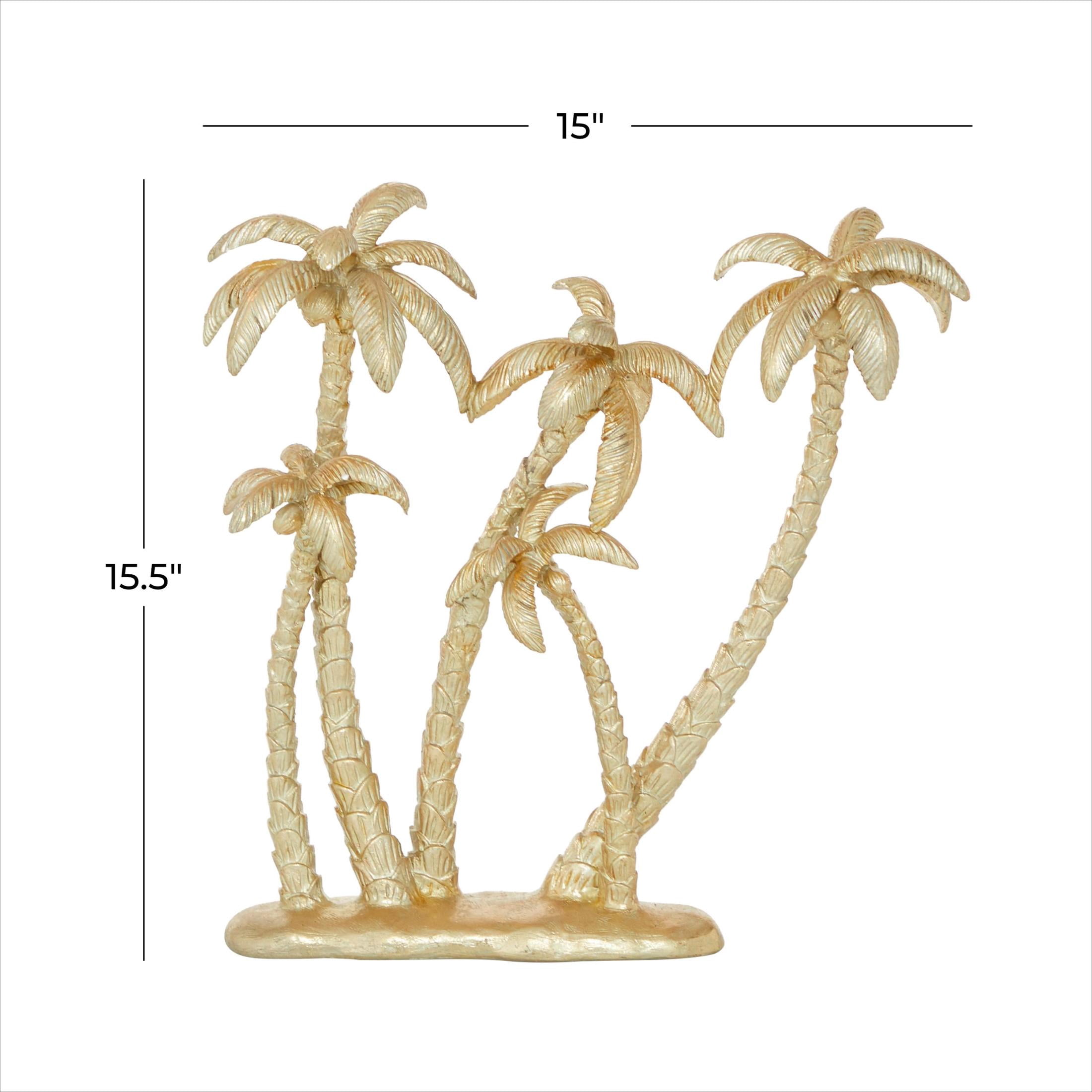 15" x 16" Gold Polyresin Palm Tree Sculpture, by DecMode