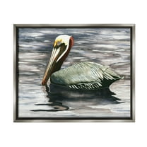 Stupell Industries Swimming Nautical Pelican Animals & Insects Painting Gray Floater Framed Canvas Art Print Wall Art, 21 x 17