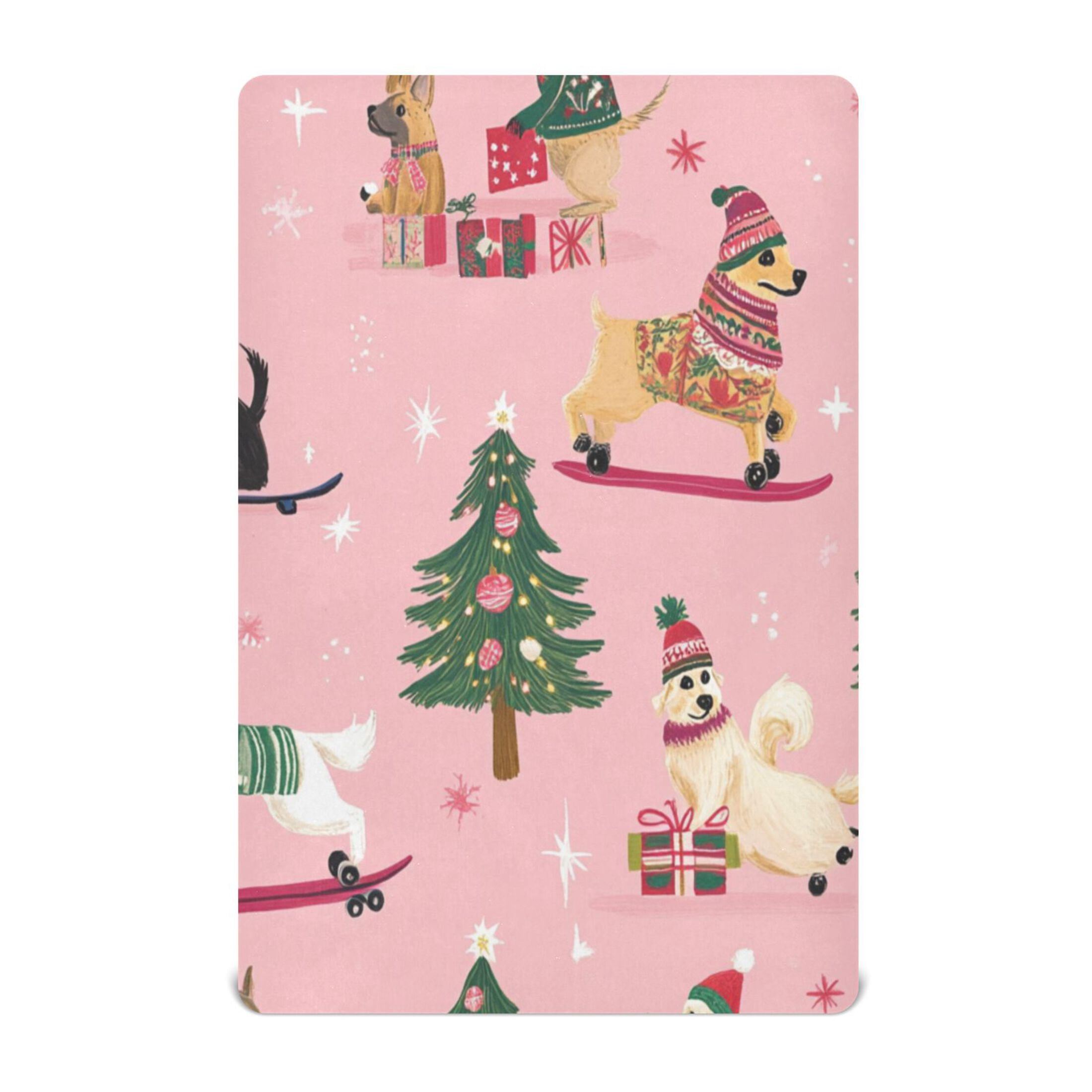 WOBOGO A Pink Background with Dogs in Christmas Costumes Baby Crib Sheets Super Soft Microfiber Playard Sheet Fitted Design for Maximum Comfort and Safety52×28×9in