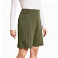 thumbnail image 2 of Women's Soft Cotton Blend Pleated Linen Style Shorts with Elastic Waistband And Buttons, Mid Waist Tummy Control Casual Summer Shorts, Solid Color Versatile Daily Wear | TruBelle,Green L, 2 of 7