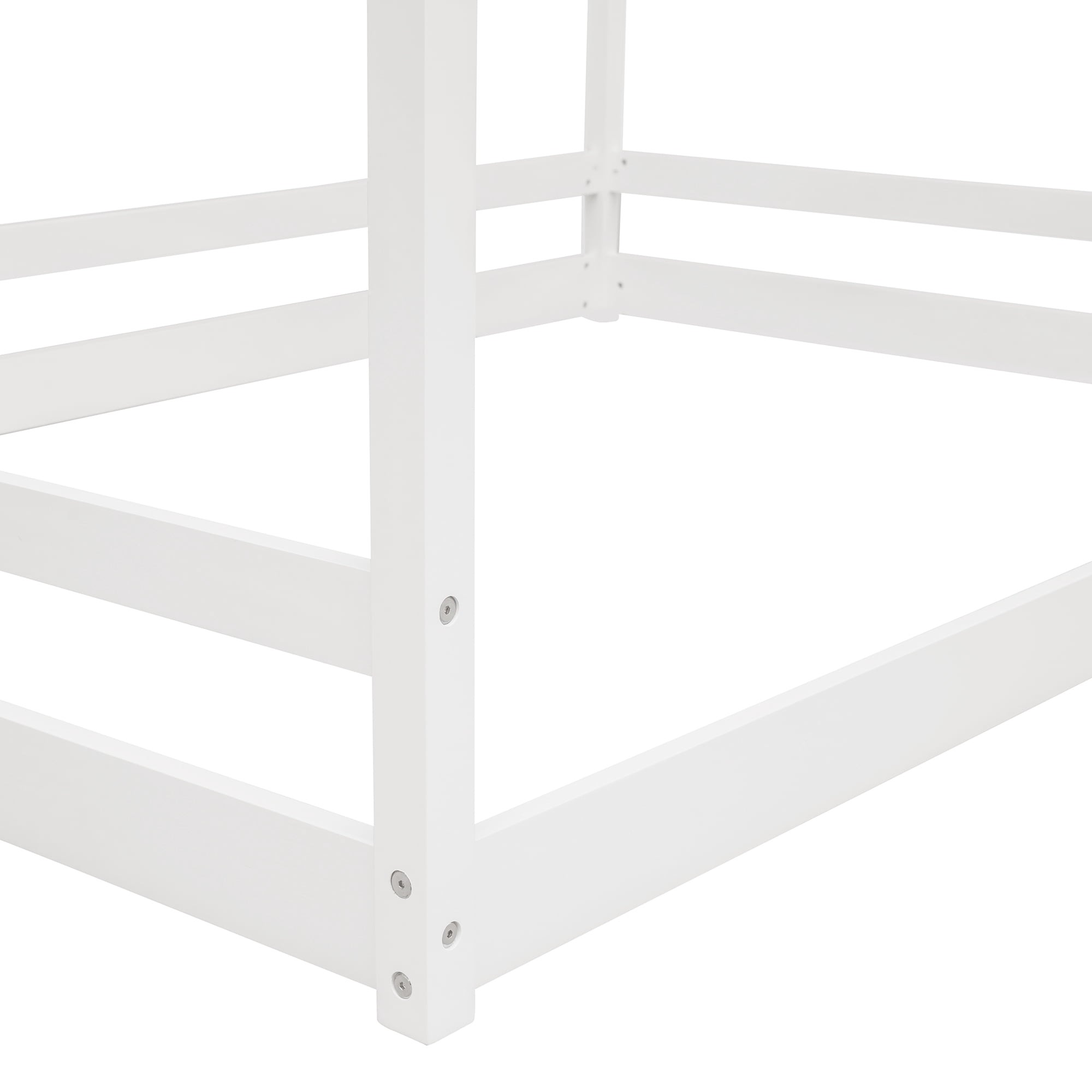 Gewnee Full Size Floor Bed, Wood Twin House Bed with Rails for Toddler Kids,White