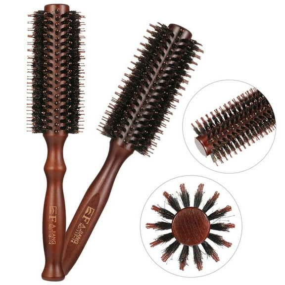 Topekada 2 Pack Round Hair Brush For Men Women, Boar Bristle Hair Brush, Small Round Hair Brush Anti Static, Ergonomic Wooden Hair Brush For Hair Drying, Styling, Curling(2 Brush)