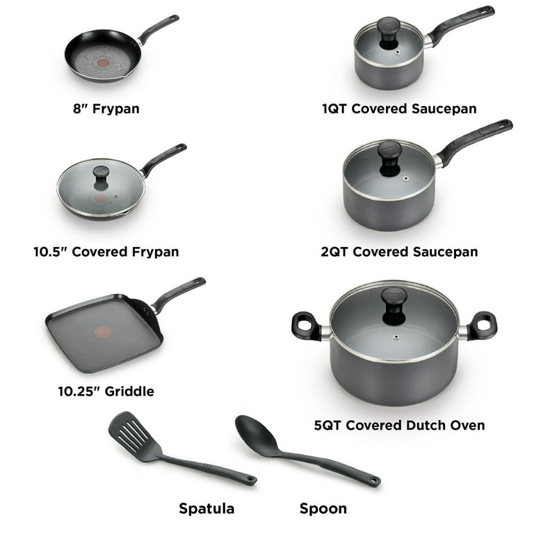 T-fal Easy Care 12-Piece Non-Stick Cookware Set Pots and Pans Grey
