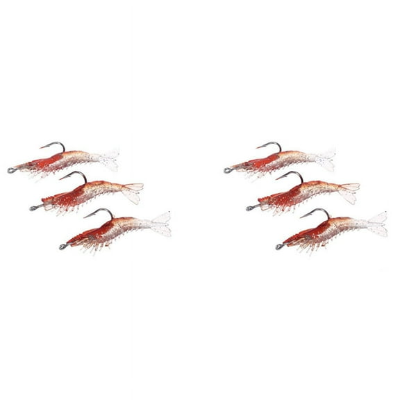 6Pcs 6cm/3G Artificial Fishing Lure Shrimp Prawn Soft Bait Fishing Tackle Luminous Lifelike with Hook Red