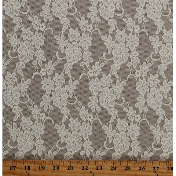 Lace Ivory Floral 60" Wide Polyester Blend Fabric by the Yard (3891R-1G)