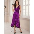 thumbnail image 2 of DARING DIVA Metallic Split Wrap Knot Waist Midi Cocktail Dress L Purple, 2 of 6