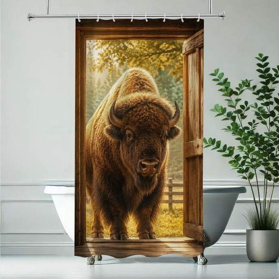 RKSupls Bison Barn Doorway Polyester Shower Curtain with Hooks for Chic Elegant Waterproof Shower Curtain Home Bathtub Bathroom Decor