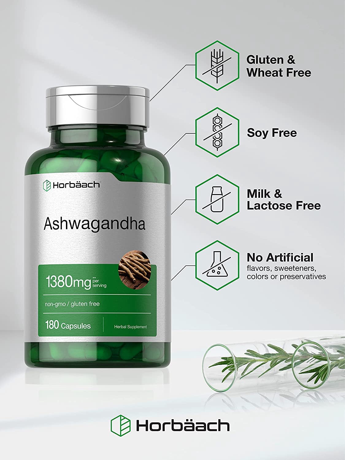 Ashwagandha Capsules 1380mg | 180 Count | Root Extract | Supplement for Men and Women | by Horbaach