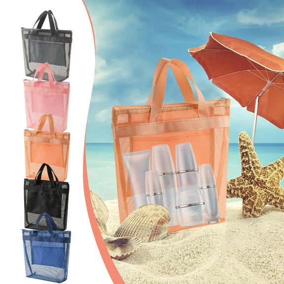 Mikilon Mesh Beach Bag, Large Beach Tote With Zipper Pocket for Family Pool Bag for Toys & Vacation Essentials