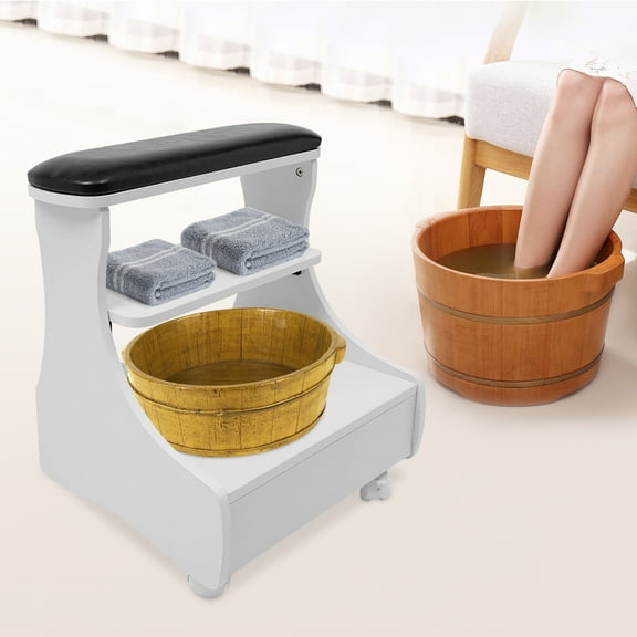 Wildnix Manicure Pedicure Cart with Foot Bath Trolley, MDF Material, Removable Shelf, Soft Cushion, 4 Universal Casters, Ideal for Home Use and Relaxation