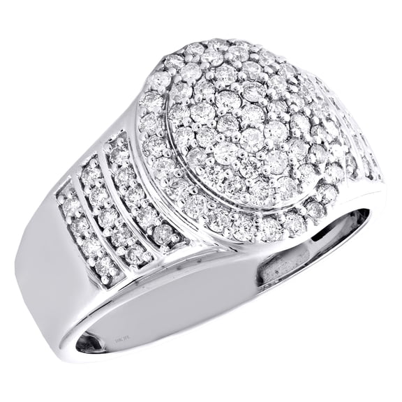 10K White Gold Round Diamond Circle Statement 13mm Pinky Ring Pave Band 1.05 CT.