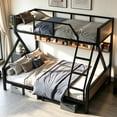 thumbnail image 3 of Bellemave Twin XL over Queen Metal Bunk Bed with Storage Bookcase & LED Lights, Heavy Duty Bunk Bed with Ladder & Safe Guardrails, Space-saving BunkBed with Heaboard for Bedroom, Black, 3 of 11