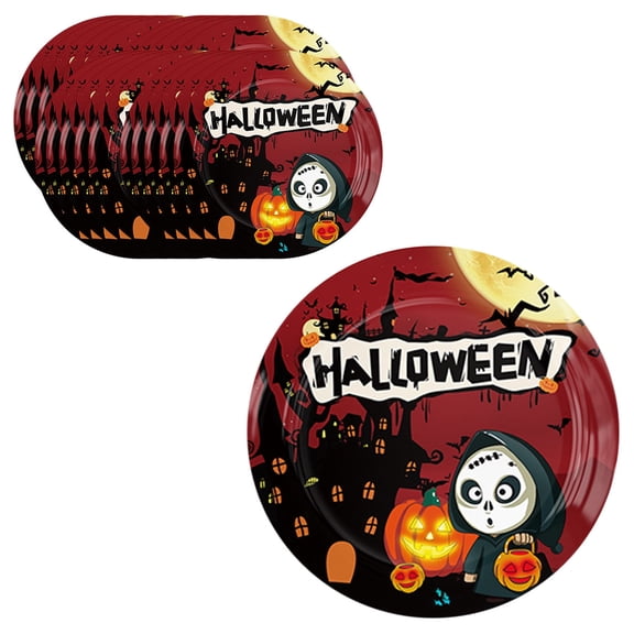 10 Pack Halloween Disposable Paper Plates, Spooky Castle Ghost Pumpkin Pattern Tableware Set for Halloween Dinner Party Favors