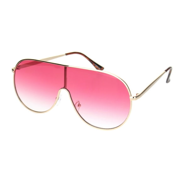 Metal Rim Shield Racer Oversize Retro Fashion Sunglasses Gold Gradient Pink