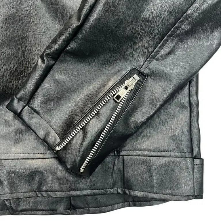 Xzbqbs Men's Vintage Leather Jacket Zip Up Slim Fit Biker Lapel