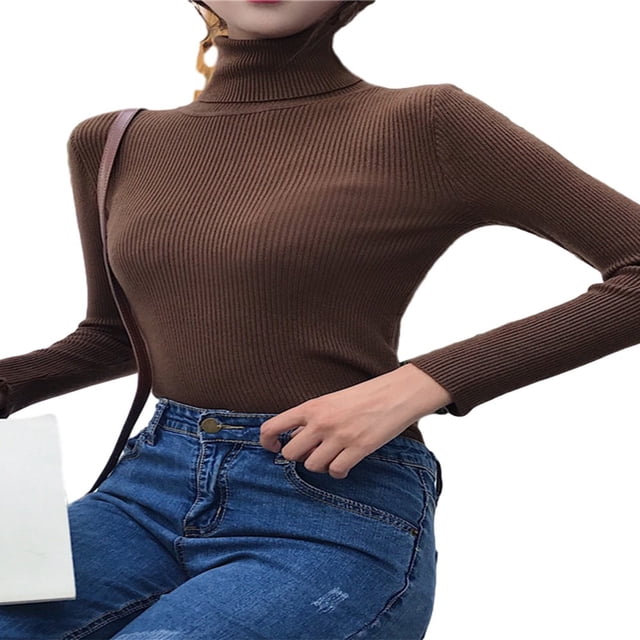 MesaSe Pull Tricoté Côtelé pour Femmes Col Roulé Slim Pull Chaud