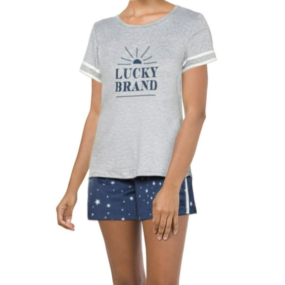 Lucky Brand Women's 2-Pc Ultra Soft Stars T-Shirt and Shorts Lounge PJ Set-Gray / M