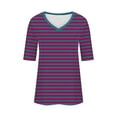 thumbnail image 4 of Lovskoo 2024 Women's Striped Half Short Sleeve Summer Shirts V Neck Loose T Shirts Tops and Blouse Tee Shirts Tunic Tops Casual Basic Blouses Hot Pink M, 4 of 6