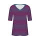thumbnail image 4 of Camisas Sentuca de manga corta para mujer 2024, blusas informales con cuello en V y rayas sueltas, rosa intenso L, 4 of 5