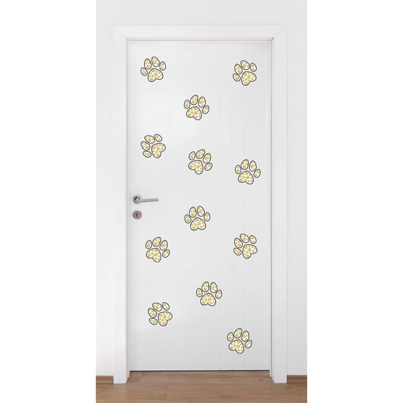 Animal Wall Decal Cute Smiley Faces with Paw Prints in Repeating Pattern Bedroom Wall Decal for Children Dog Cute Themed Room Décor - Size: 12 In x 9 In