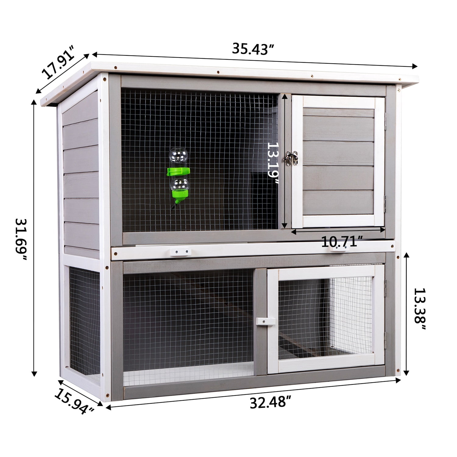 Pefilos 35" Indoor/Outdoor Rabbit Bunny Hutch for Multiple Small Pets Wooden Bunny Cage, Pet Hutches with Removable Tray Guinea Pig Hutch, Two Story Walking Chicken Coop, Gray Pefilos 35" Indoor/Outdoor Rabbit Bunny Hutch for Multiple Small Pets Wooden Bunny Cage, Pet Hutches with Removable Tray Guinea Pig Hutch, Two Story Walking Chicken Coop, Gray