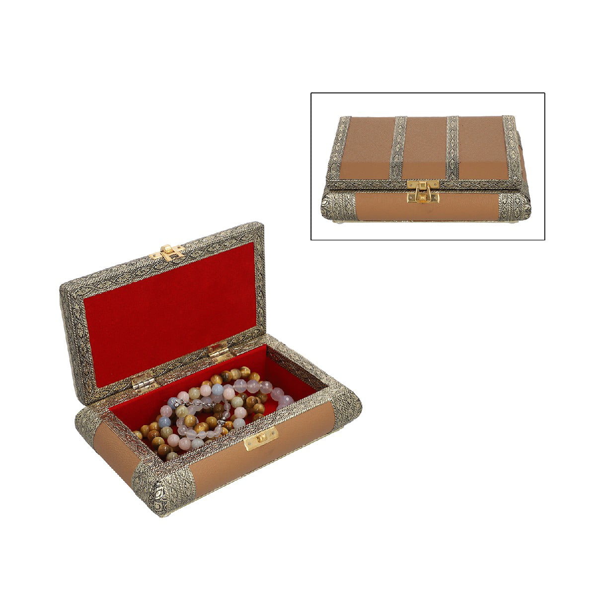 Camel Faux Leather Oxidized Jewelry Organizer Box Storage Scratch Protection 
