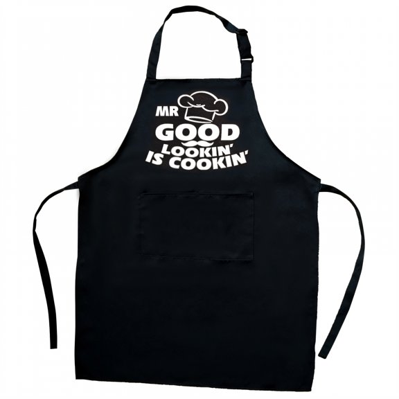 AUQ Aprons for Women with Pockets,Polyester Content Black Apron with Pockets,Reliable Knot Aprons for Men,Black
