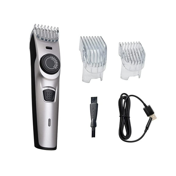 Professional Hair Clippers Adjustable & Locking Cordless Rechargeable Hair Cutting Grooming Kit with 2 Fittings 40 Sizes (Silver)
