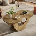 thumbnail image 4 of Tribesigns Round Coffee Table, 2-Tier Farmhouse Coffee Table with U-Shaped Frame for Home, Apartment, Natural, 4 of 7