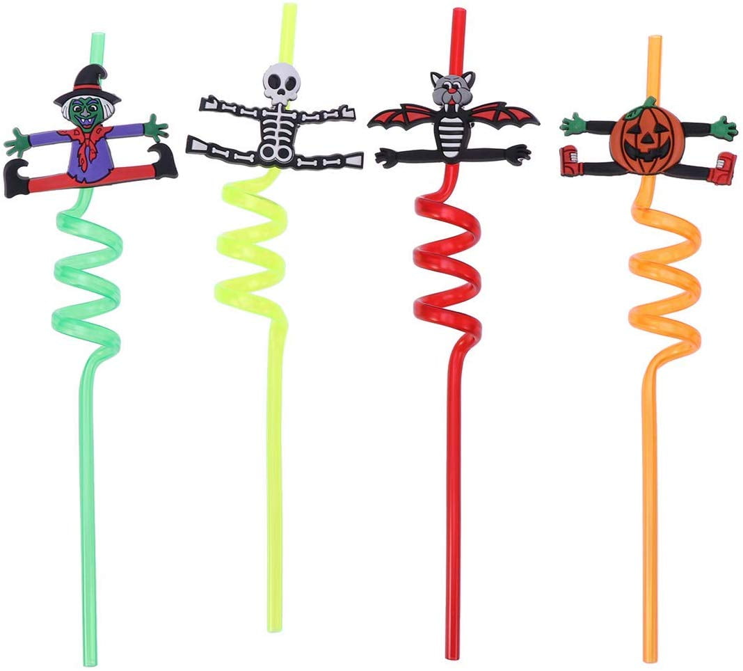 4pcs Halloween Drinking Straws Spiral Straws Decorative Drinking Straws