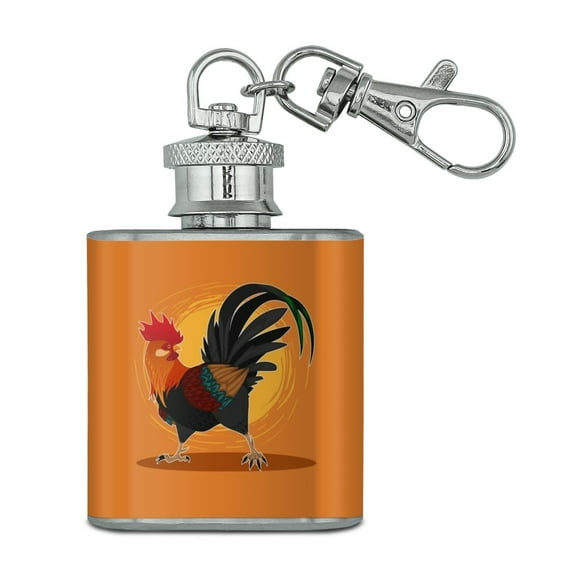 Rooster of Awesomeness Chicken Stainless Steel 1oz Mini Flask Key Chain