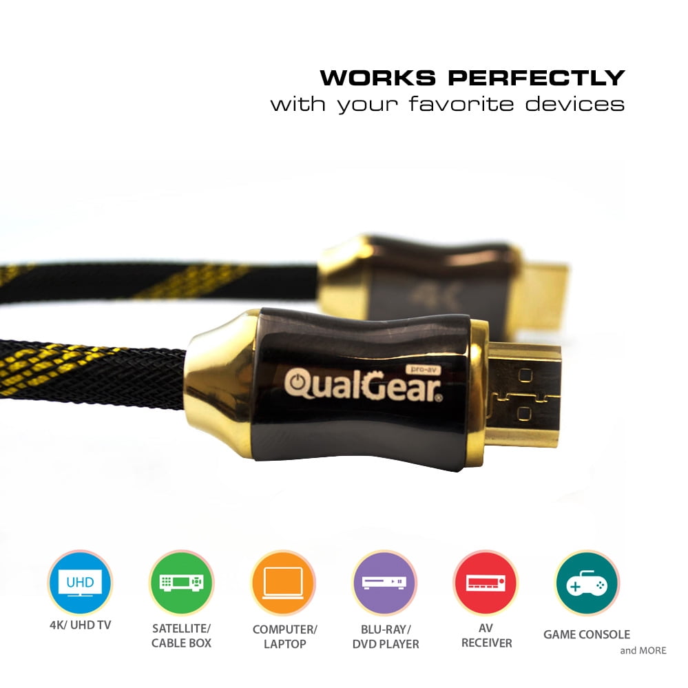 QualGear 10 Feet HDMI Premium Certified 2.0 cable with 24K Gold Plated Contacts Supports 4K Ultra HD 3D 18Gbps