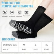 AMITOFO Non-Binding Diabetic Socks for Men and Women, 4 Pairs Loose Fit Cotton Crew Socks with Anti-Slip Grips,Comfort and Safe Gripper Socks for Elderly,Black