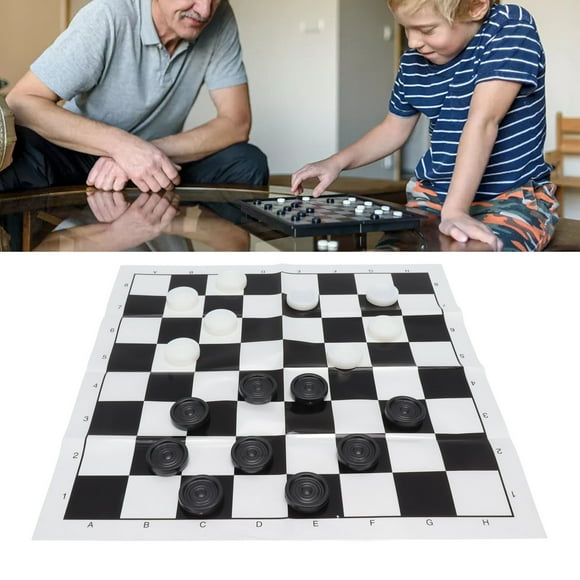 Checkers Board Game, Interactive Stackable Checkers Pieces Set Black White For Outdoor