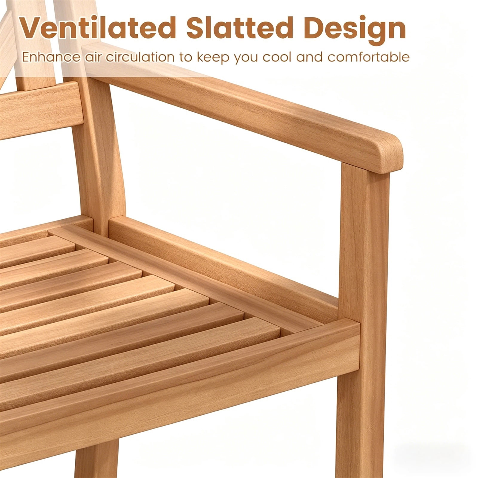Hommoo Modern Wooden Patio Dining Chair Set of 2, Outdoor Garden Slatted Chair, Natural