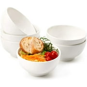 EZOWare 6-inch Porcelain Bowl Set, 22 oz Round Bowls for Cereal, Salad, Soup, Snacks, Dessert - 6 Pack, White