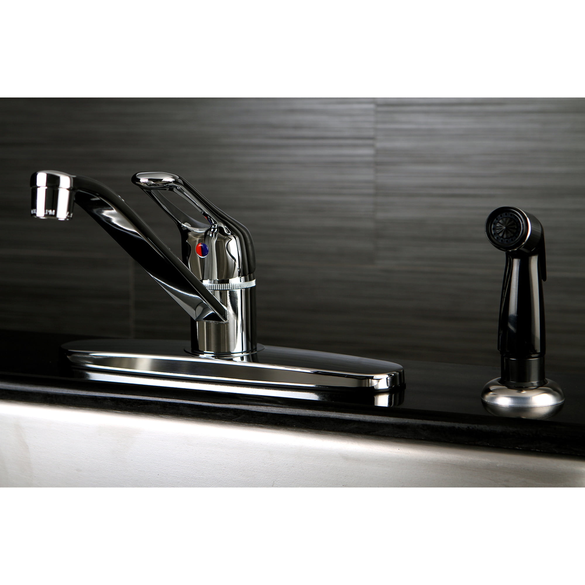 Kingston FB562 Wyndham One-Handle 4-Hole 8" Centerset Kitchen Faucet with Side Sprayer in Polished Chrome