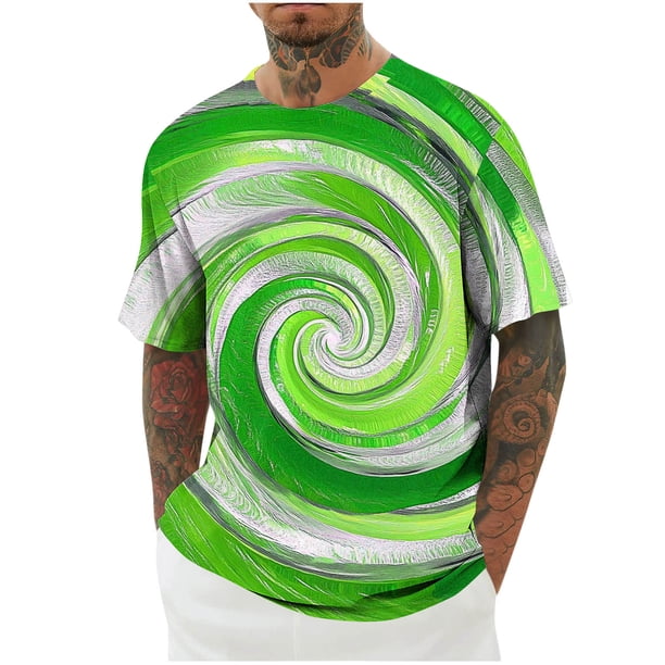 Mens Camisas de Manga Corta Impresión Casual Deportes Cuello Redondo Blusa, Poliéster Ligero para la Primavera Verano Al Aire Libre Uso Diario