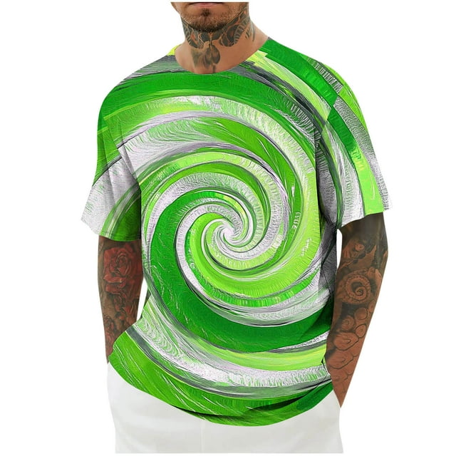 Mens Camisas de Manga Corta Impresión Casual Deportes Cuello Redondo Blusa, Poliéster Ligero para la Primavera Verano Al Aire Libre Uso Diario