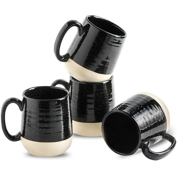 Juego de tazas de café Hasense de cerámica de 15 onzas con asas negras, 4 unidades