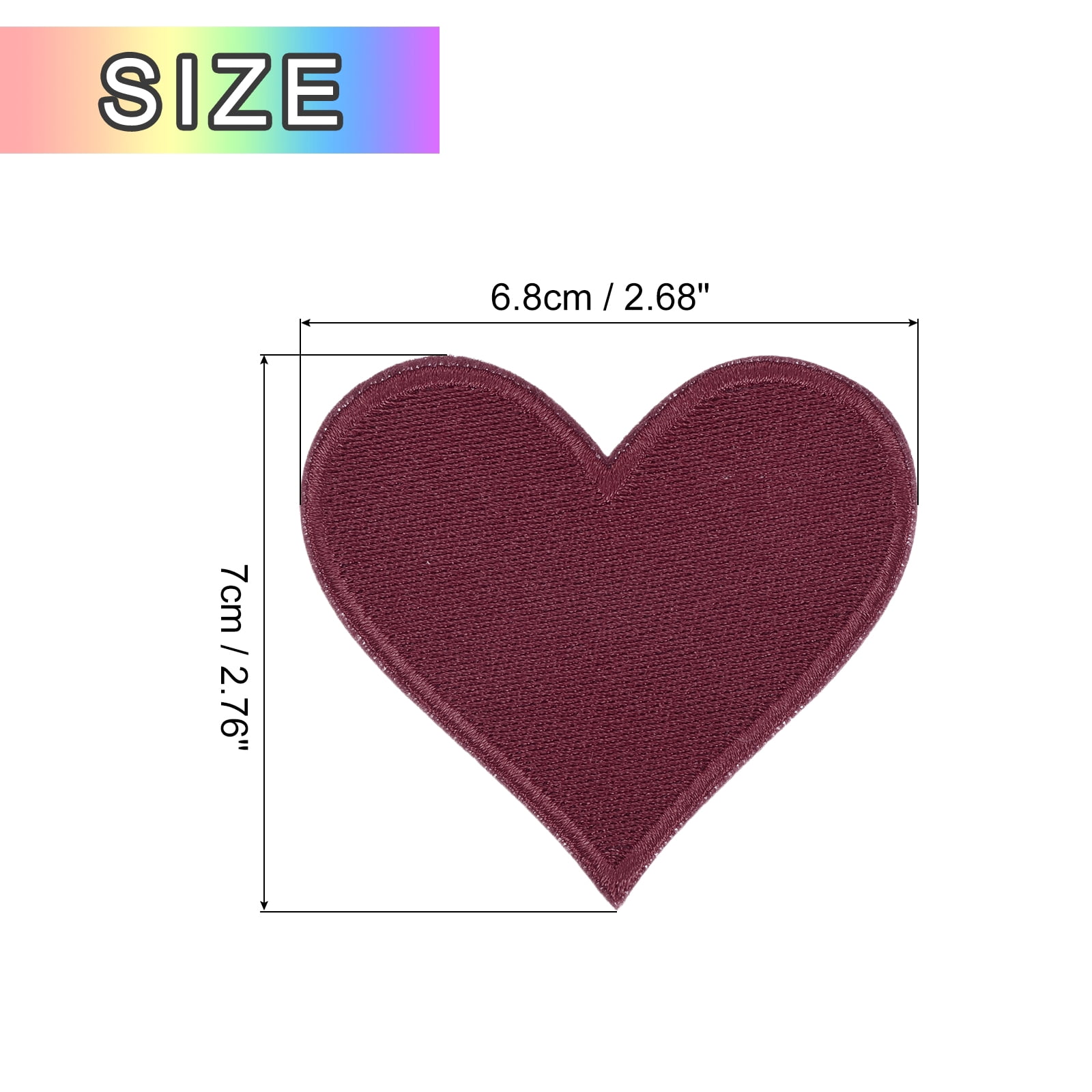 Heart Shaped Iron on Patches 6.8x7cm Embroidered Sew Patches Appliques for Clothing Repair Backpack Shoes Decoration Wine Red 120Pcs