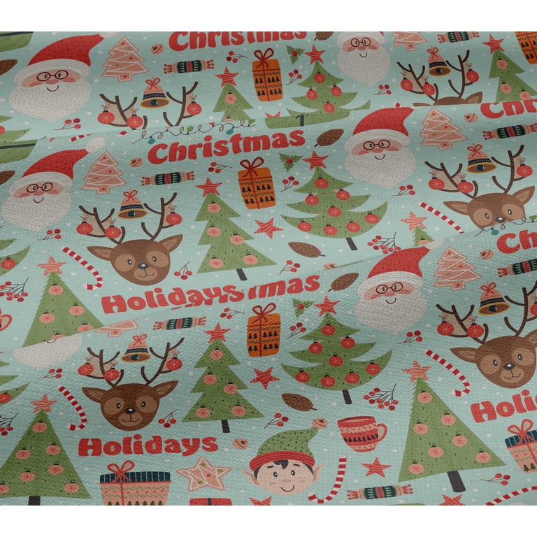 christmas dress material oneOone Viscose Jersey Light Mint Green Fabric Santa|Gift Box & Tree Christmas  Dress Material Fabric Print Fabric By The Yard 60 Inch Wide
