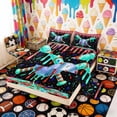 thumbnail image 2 of Erosebridal Red Teal Drippy Baseball Bat Print Full Size Sheets, Vibrant Sports Bed Sheets for Kids Boys and Girls, 1 Flat Sheet, 1 Fitted Sheet and 2 Pillowcases, 2 of 6