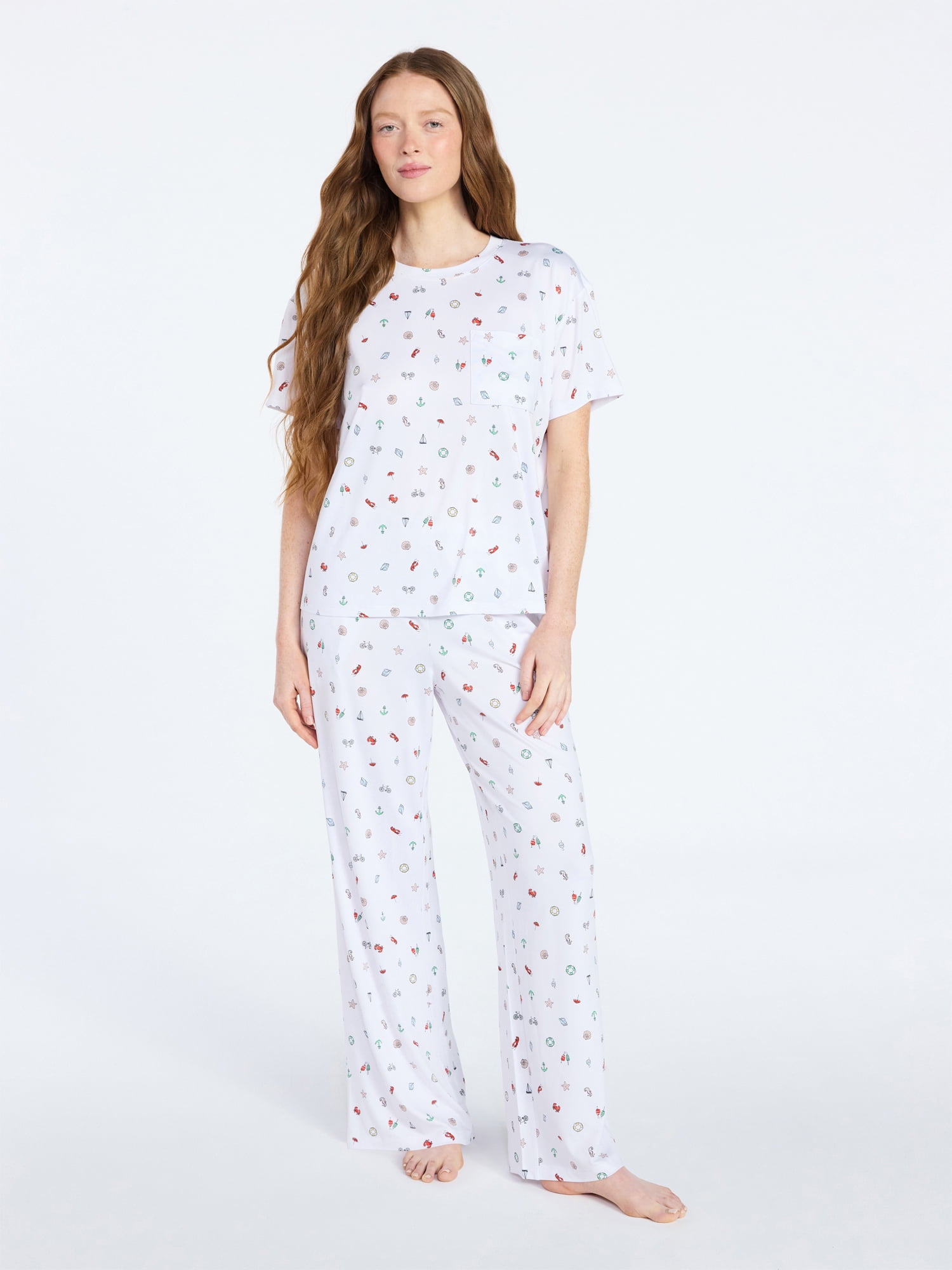 Joyspun Women's Dreamy Soft Collection Short Sleeve Sleep Top and Open Leg Pants Pajama Set, 2-Piece, Sizes XS-3X